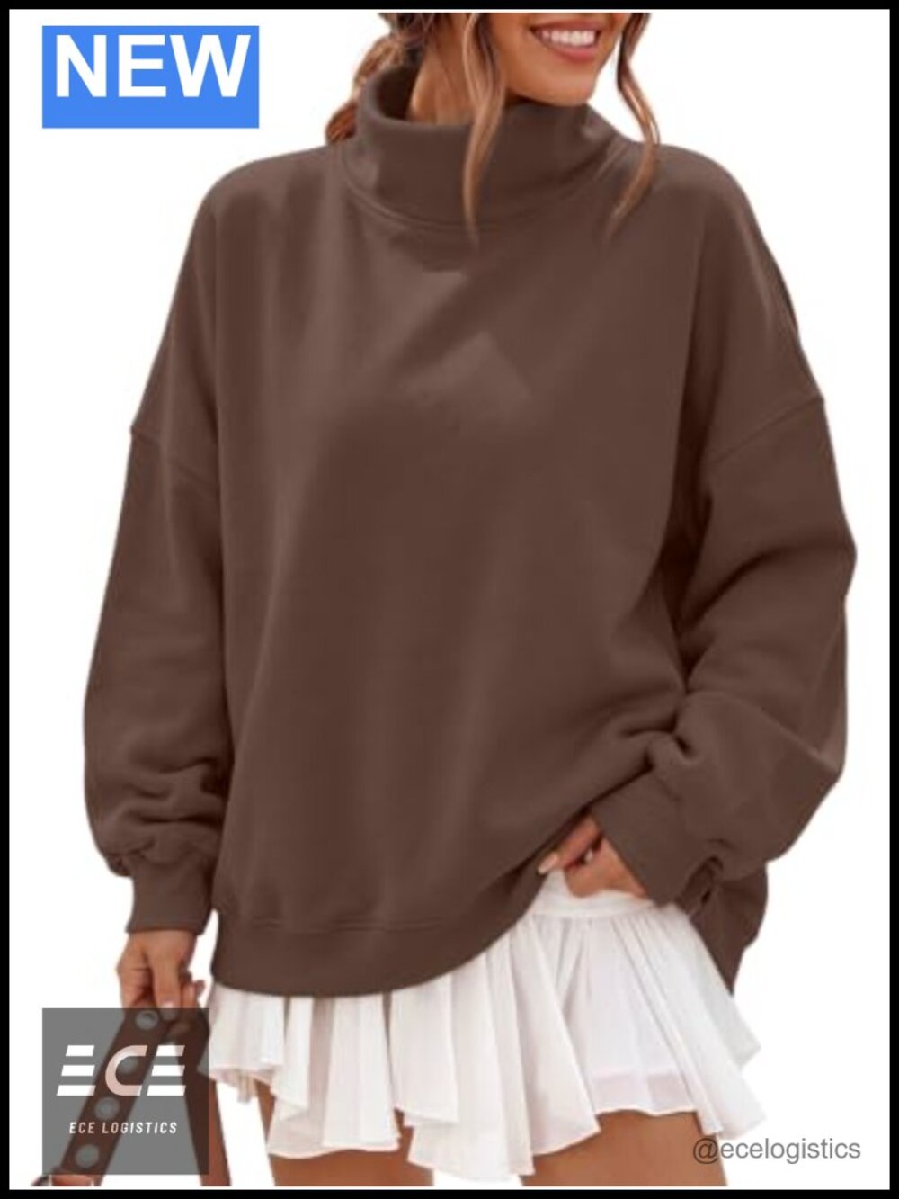 Oversized Fleece Mock Neck Sweatshirt with Pockets Pullover